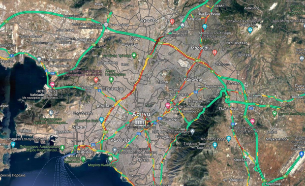 Κίνηση στους δρόμους: Πού υπάρχει πρόβλημα αυτή την ώρα (Χάρτης)