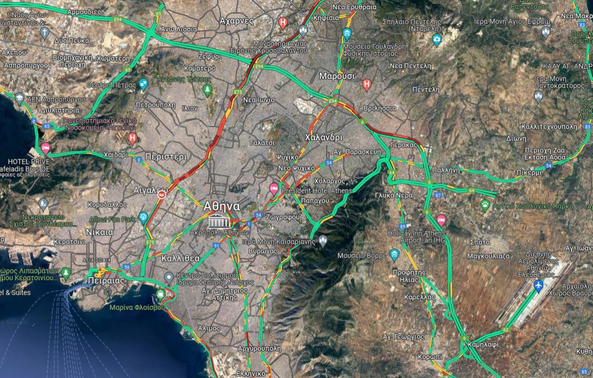 Κίνηση στους δρόμους τώρα: «Κόκκινος» ο Κηφισός - Πού αλλού υπάρχουν προβλήματα (Χάρτες)