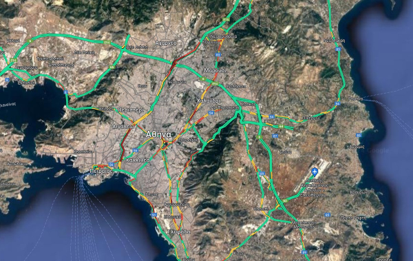 Κίνηση τώρα: Οι δρόμοι με μποτιλιάρισμα - Ομαλά η κυκλοφορία στην Αττική οδό (Χάρτης)