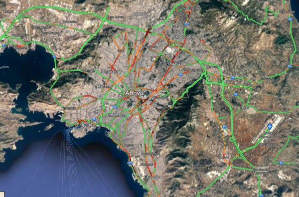 Κίνηση τώρα: Έμφραγμα σε αρκετούς δρόμους - Πού καταγράφεται μποτιλιάρισμα (Χάρτης)