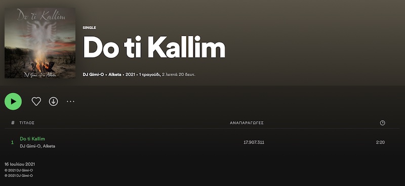 Το τραγούδι «Do Ti Kallim» των DJ Gimi-O και Alketa στο Spotify.