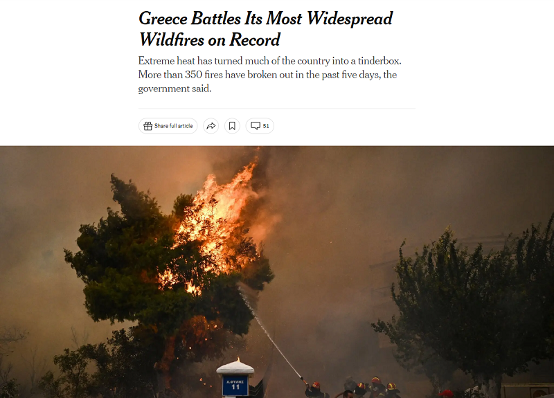 newyork times φωτιες παρνηθα