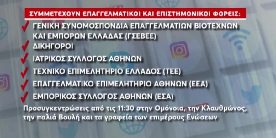 απεργια σημερα ταξι 22 νοεμβριου συγκεντρωσεις κεντρο αθηνας ελευθεροι επαγγελματιες