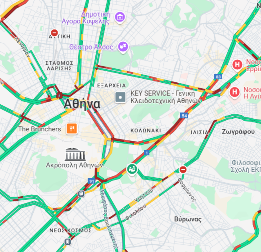 κίνηση στο κέντρο της Αθήνας