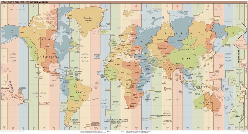 Χάρτης με τις διάφορες ζώνες ώρας στον πλανήτη