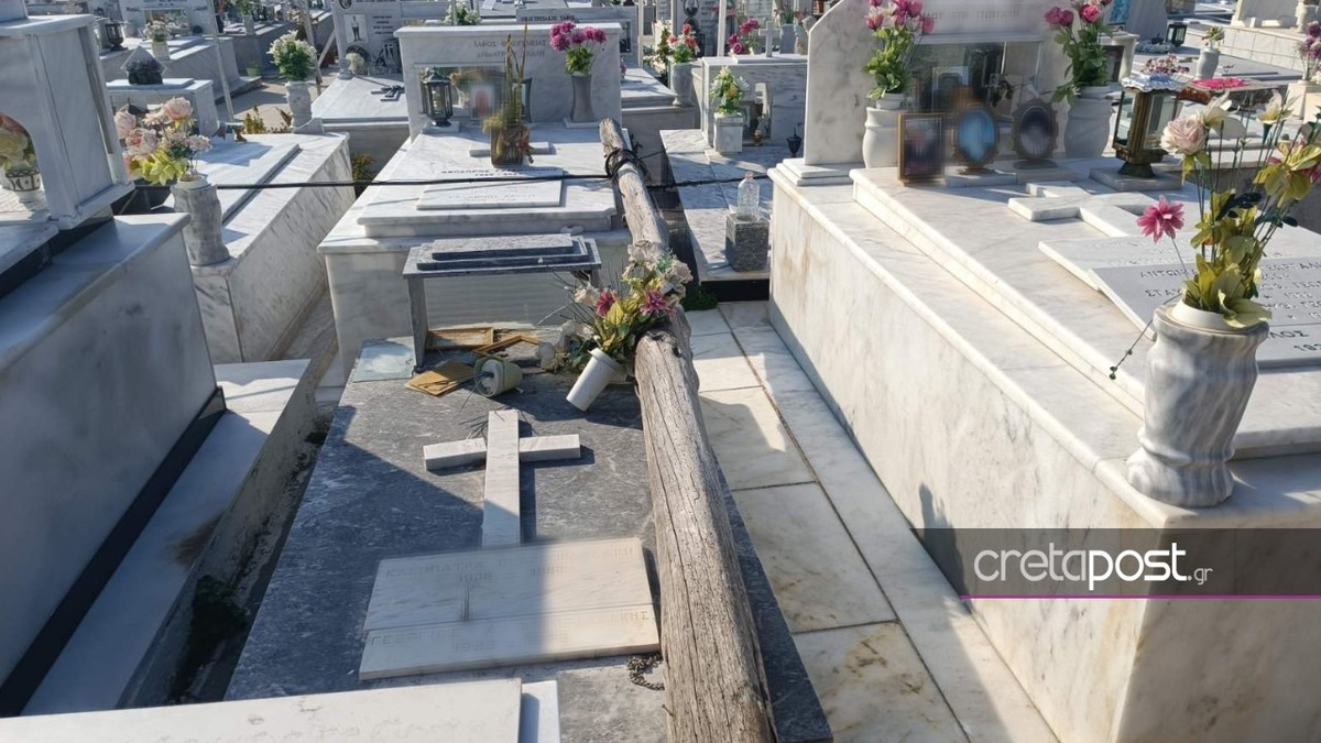 Κρήτη: Παρατημένος μέσα σε νεκροταφείο στύλος της ΔΕΗ που έπεσε - Προκάλεσε ζημιές
