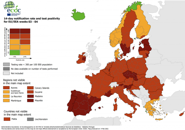 Ο χάρτης του ECDC για τον κορονοϊό: Στο «πορτοκαλί» η Ελλάδα, ποια περιοχή είναι «πράσινη»