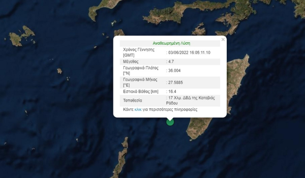 Σεισμός 4,7 Ρίχτερ τώρα στη Ρόδο