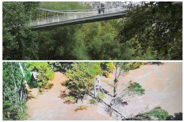 Θεσσαλία: Το νερό εξαφάνισε και την κρεμαστή γέφυρα των Τεμπών - Απίστευτες εικόνες