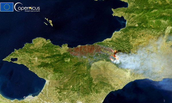 Φωτιά στα Γεράνεια: Η συγκλονιστική εικόνα από δορυφόρο