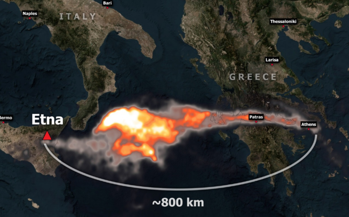 Αίτνα: Μέχρι την Αθήνα έφτασε ο καπνός μετά την έκρηξη του ηφαιστείου (Χάρτης)