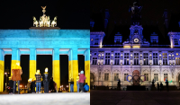 Στα χρώματα της Ουκρανίας φωταγωγήθηκαν κτήρια σε Βερολίνο και Παρίσι