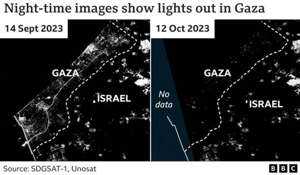 Δορυφορικές εικόνες: Ολόκληρη η Γάζα βυθίζεται στο απόλυτο σκοτάδι τις νύχτες
