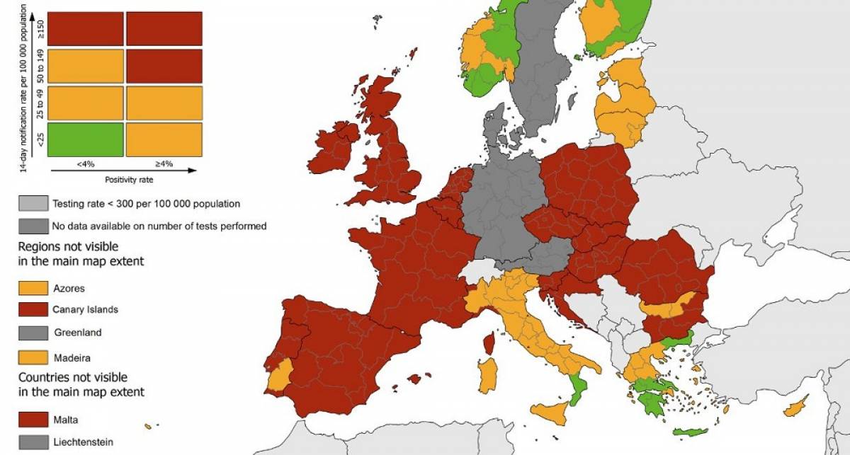 ECDC: Στο «κόκκινο» η Ευρώπη - Η θέση της Ελλάδας στον χάρτη