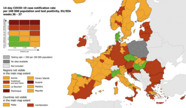 Χάρτες ECDC: Στο «πορτοκαλί» η Ελλάδα, οι περιοχές στο «κίτρινο»