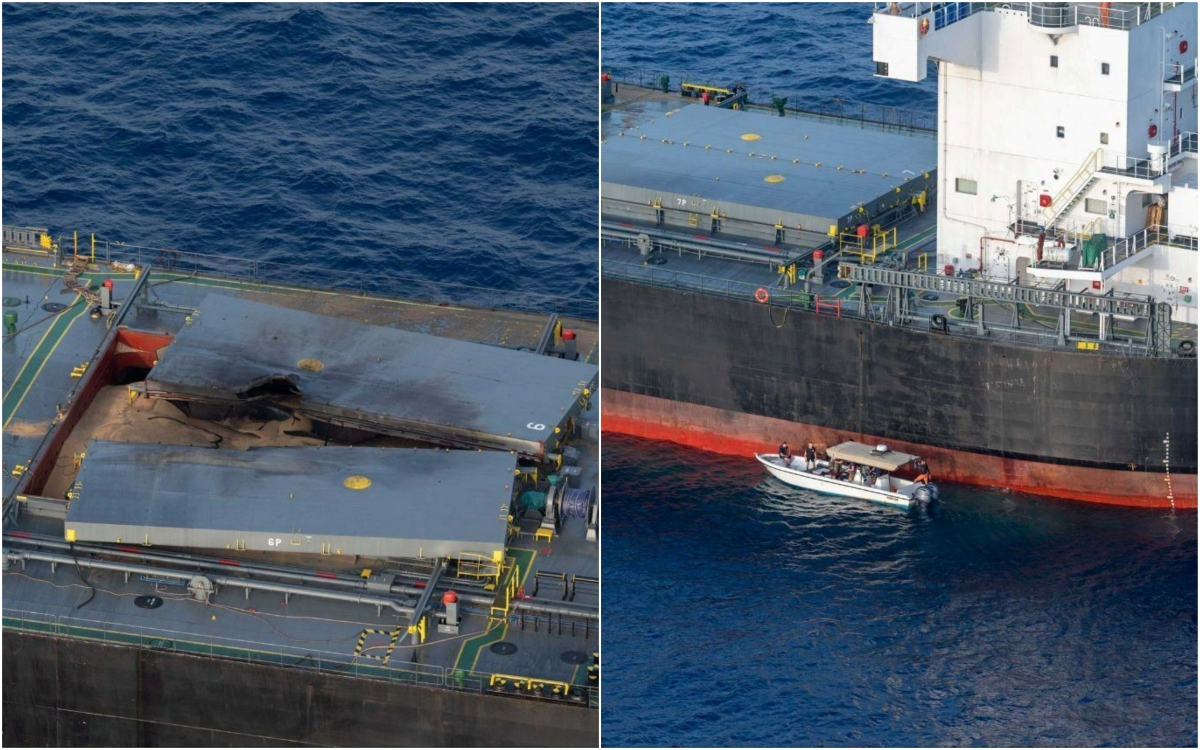 Εικόνες από το «λαβωμένο» πλοίο που χτυπήθηκε από τους πυραύλους των Χούτι