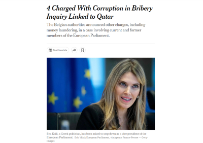 New York Times: Το αφιέρωμα για την Εύα Καϊλή και το σκάνδαλο διαφθοράς με το Κατάρ