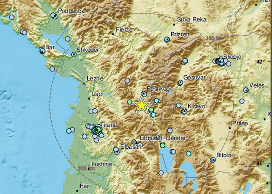 Σεισμός τώρα στην Αλβανία, κοντά στα Τίρανα