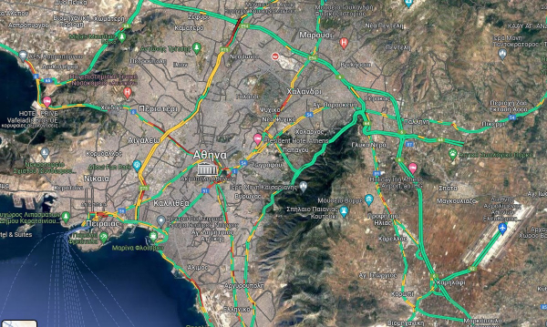 Κίνηση τώρα: Οι δρόμοι με μποτιλιάρισμα (Χάρτης)