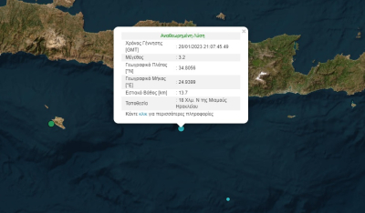 Σεισμός τώρα 3,2 ρίχτερ στην Κρήτη