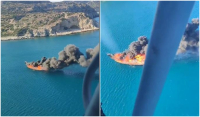 Ρόδος: Η στιγμή που το τουριστικό σκάφος καίγεται ολοσχερώς - Συγκλονιστικό βίντεο από ελικόπτερο