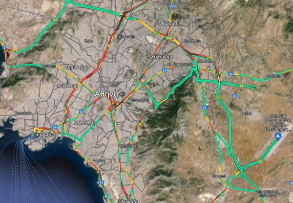 Κίνηση τώρα: Μποτιλιάρισμα σε Κηφισίας και Κηφισό - Προβλήματα σε αρκετούς δρόμους (Χάρτης)
