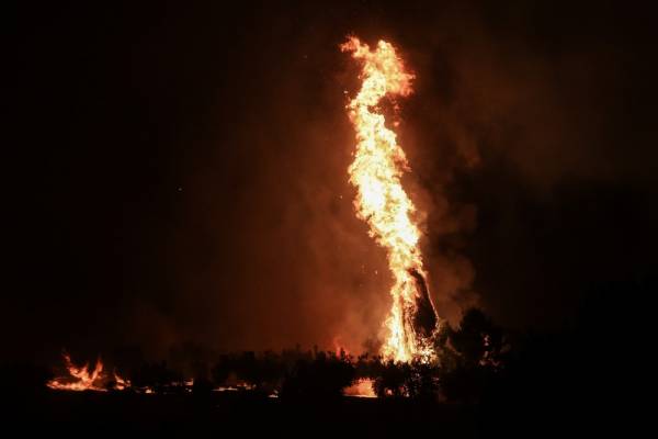 Φωτιά στις Κεχριές: Δύσκολη μάχη μέχρι το ξημέρωμα στην Κορινθία