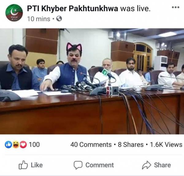 Υπουργός στο Πακιστάν εμφανίστηκε με «αυτάκια» και μουστάκια γάτας στο Facebook