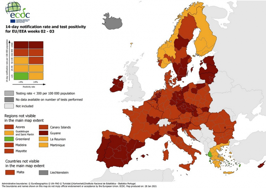 Ο χάρτης του ECDC για τον κορονοϊό: «Πορτοκαλί» η Ελλάδα, ποιες είναι οι πράσινες περιοχές