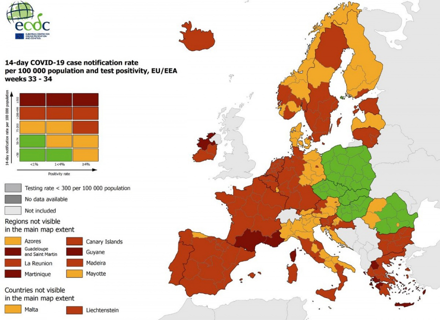 Χάρτης ECDC: Οι περιοχές της Ελλάδας σε «βαθύ κόκκινο»