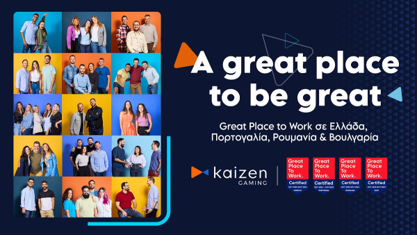 Kaizen Gaming: Νέα διάκριση με την πιστοποίηση «Great Place to Work»