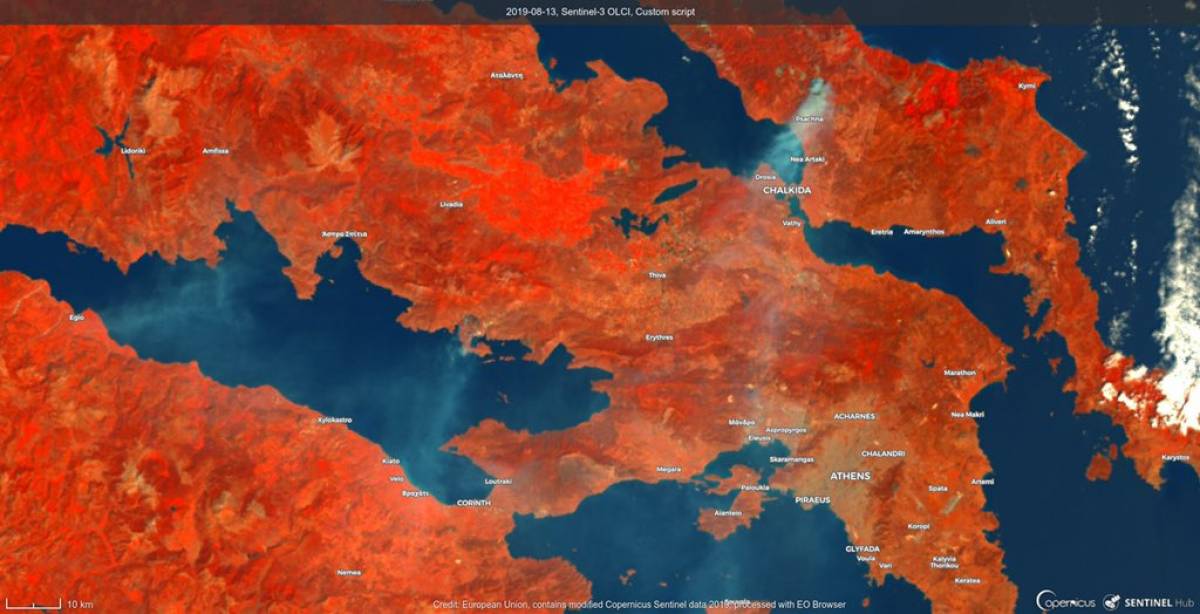 Φωτιά στην Εύβοια: Η πρώτη δορυφορική φωτογραφία από την υπηρεσία «Copernicus»