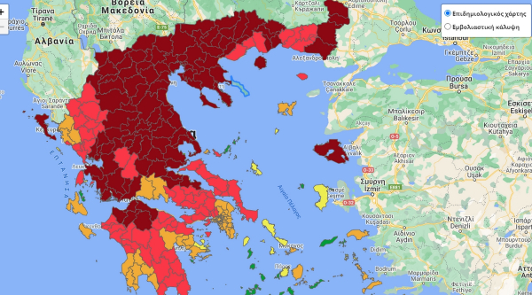 Κορονοϊός: Στο «βαθύ κόκκινο» η Ευρυτανία, στο «κόκκινο» Αργολίδα και Μεσσηνία