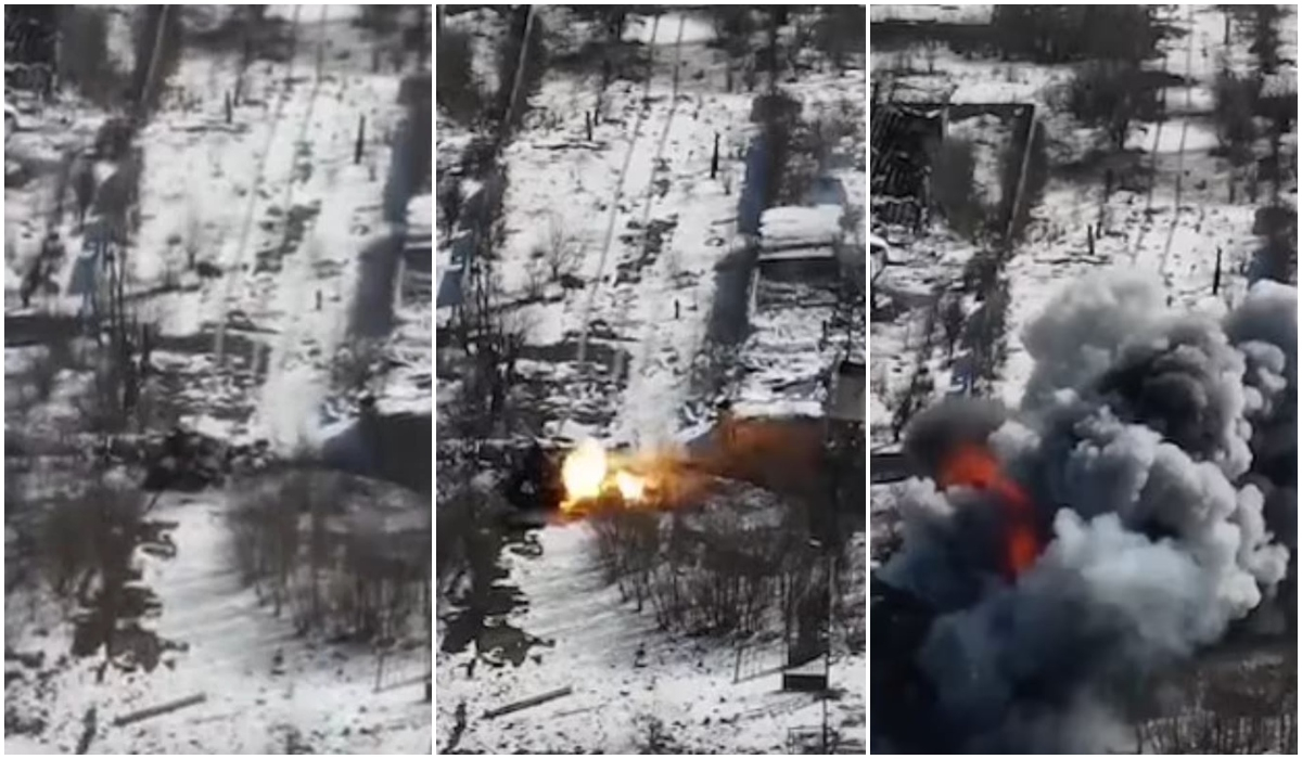 Drone καταγράφει τη στιγμή που ρωσικό τανκ τινάζεται στον αέρα - «Game over» (Βίντεο)