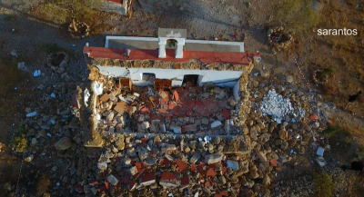 Σεισμός στην Κρήτη: Η καταστροφή στο εκκλησάκι του Αγίου Νικολάου από drone
