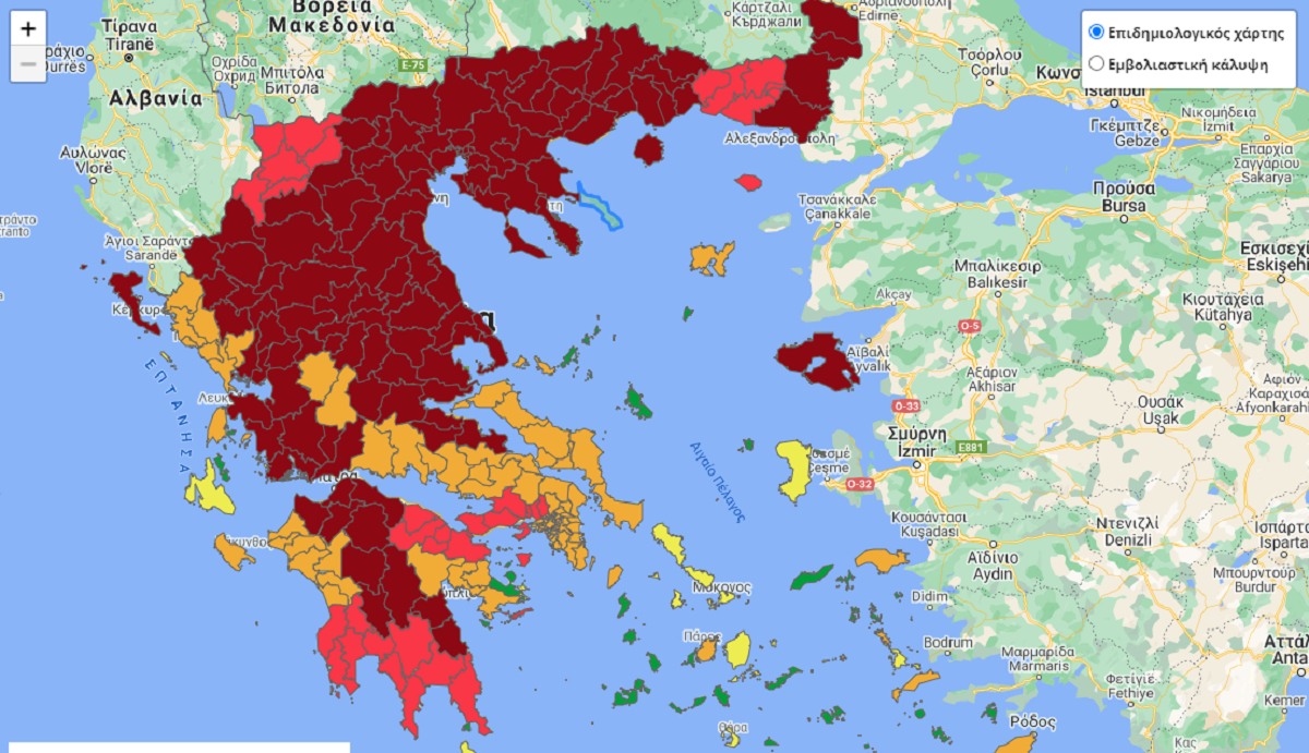 Κορονοϊός: Στο «βαθύ κόκκινο» η μισή και πλέον Ελλάδα (Νέος Χάρτης)