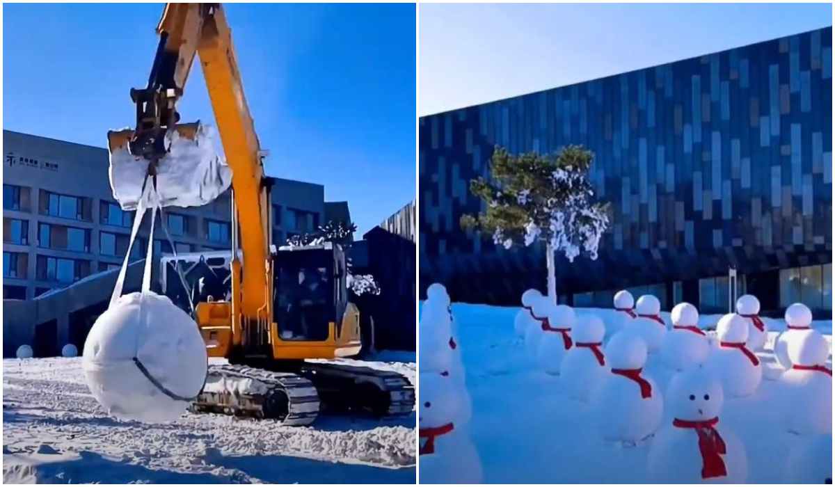 Έφτιαξαν στρατό από χιονάνθρωπους με εκσκαφέα (Βίντεο)