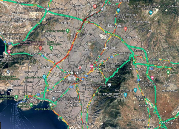 Κίνηση στους δρόμους: «Έμφραγμα» στο κέντρο της Αθήνας - Προβλήματα και σε Κηφισίας, Κηφισό και Αττική οδό