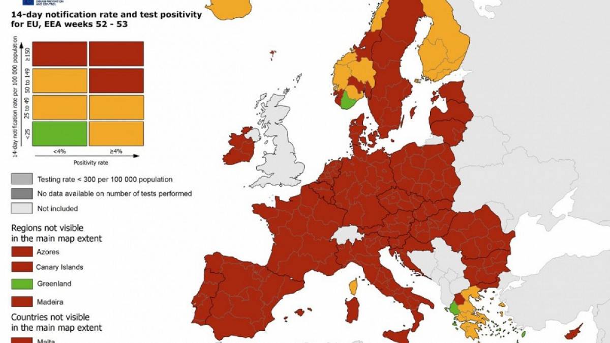 Κορονοϊός - ECDC: Οι «κόκκινες» και οι «πράσινες» περιοχές της Ελλάδας