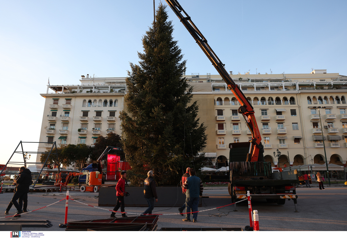 «Μύρισαν» Χριστούγεννα στη Θεσσαλονίκη - Στην Αριστοτέλους το χριστουγεννιάτικο δέντρο ύψους 17 μέτρων (Φωτογραφίες)
