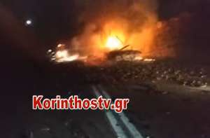 Φωτιά σε νταλίκα και εκρήξεις: Κλειστή η παλαιά εθνική οδό Αθηνών - Κορίνθου