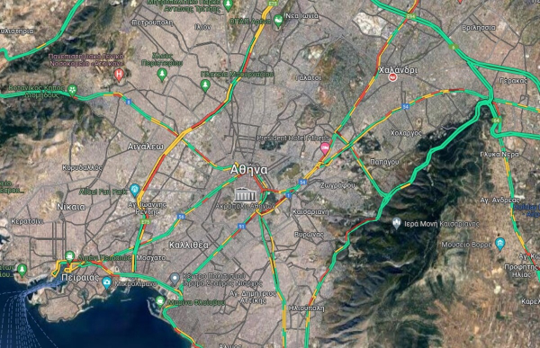Κίνηση τώρα: Μποτιλιάρισμα σε Κηφισό, Κηφισίας και στο κέντρο της Αθήνας (χάρτες)