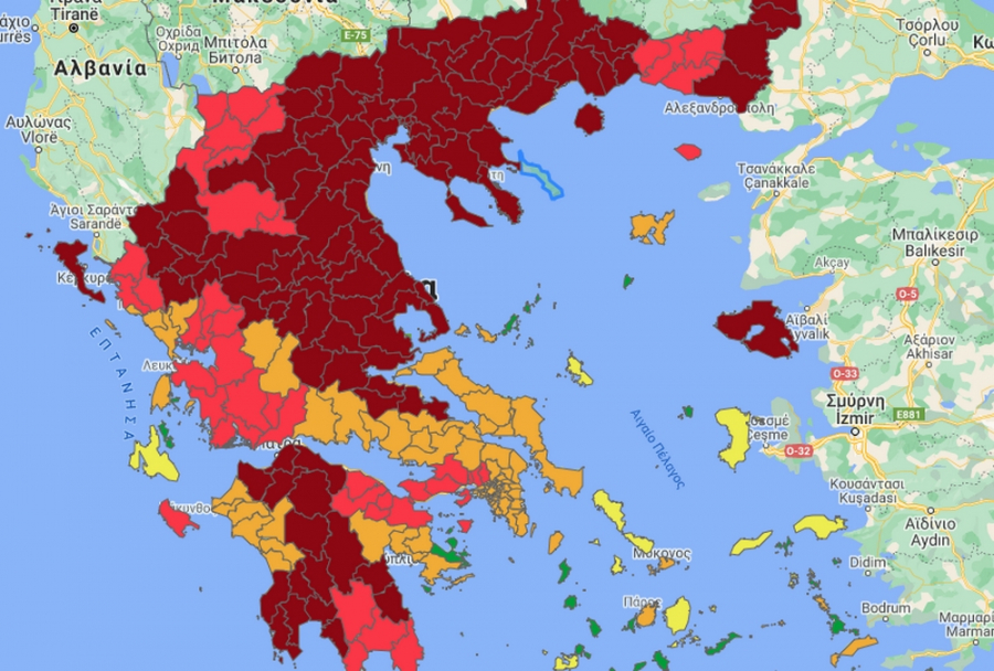 Κορονοϊός: Τρεις νέες περιοχές στο «βαθύ κόκκινο» του επιδημιολογικού χάρτη