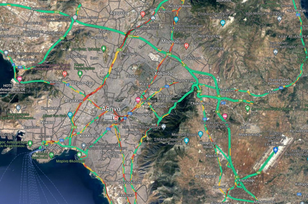 Κίνηση τώρα: Μποτιλιάρισμα στο κέντρο της Αθήνας - Πού αλλού καταγράφονται προβλήματα (Χάρτης)