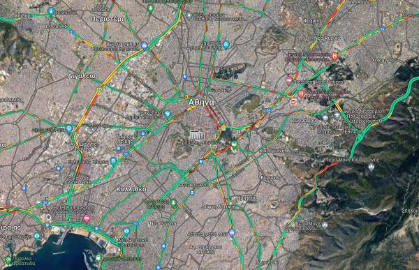 Κίνηση στους δρόμους: Η κατάσταση στην Αττική τώρα - Πού υπάρχουν προβλήματα (Χάρτες)