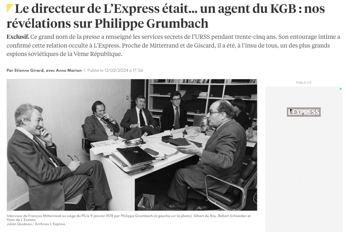 Κατάσκοπος της Μόσχας ο πρώην διευθυντής της L' Express – Ήταν στο στενό περιβάλλον των Μιτεράν και Ζισκάρ ντ' Εστέν