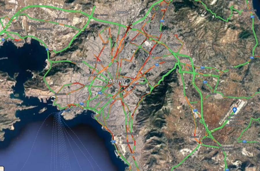 Κίνηση τώρα: Έμφραγμα σε αρκετούς δρόμους - Πού καταγράφεται μποτιλιάρισμα (Χάρτης)