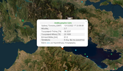 Σεισμός 3,7 Ρίχτερ στο Διακοπτό