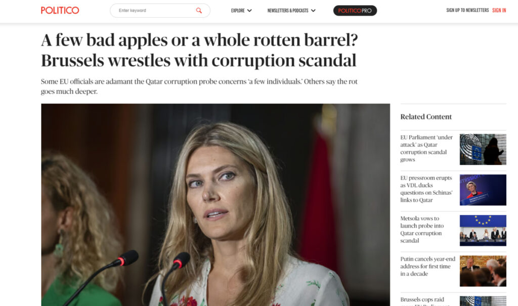 Politico για Qatar Gate: Πόσο βαθιά είναι η σήψη στο Ευρωκοινοβούλιο – Τι γράφει για την Καϊλή