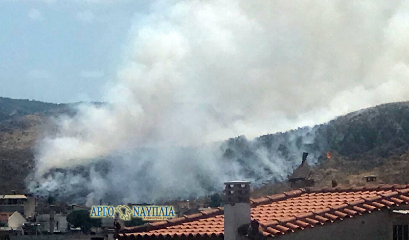 Μεγάλη φωτιά στο Ναύπλιο – Απειλούνται και κατοικίες